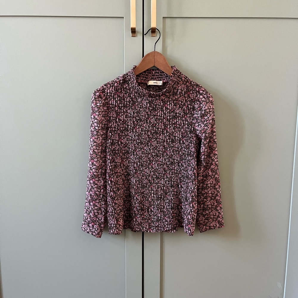 Mango sheer floral pleated blouse